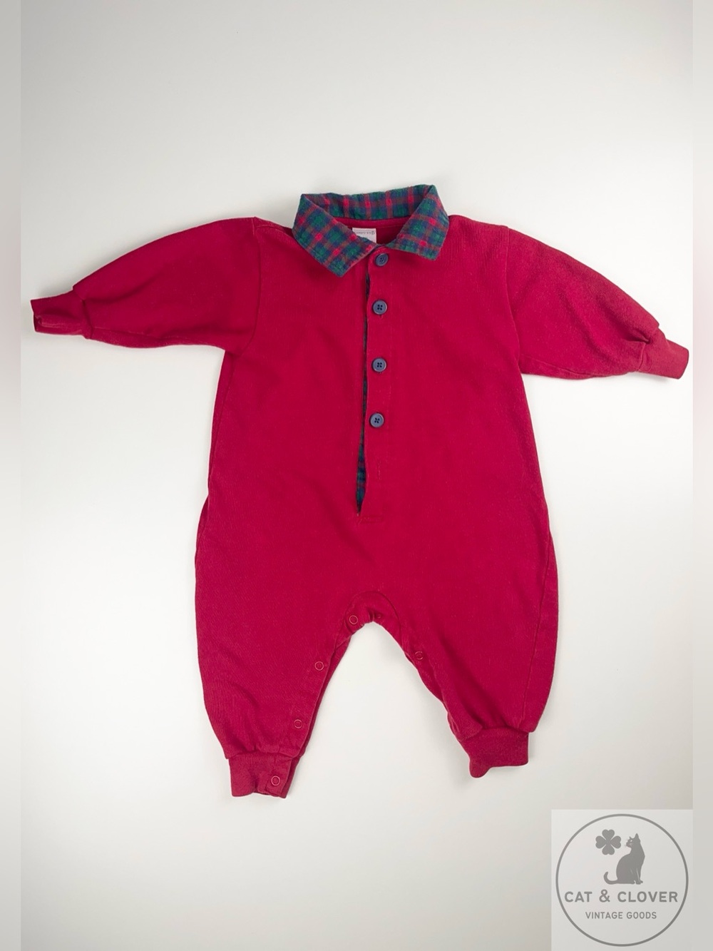 Lands' End 90s Red Plaid Collar Cotton Vintage Baby Coverall 18 Months